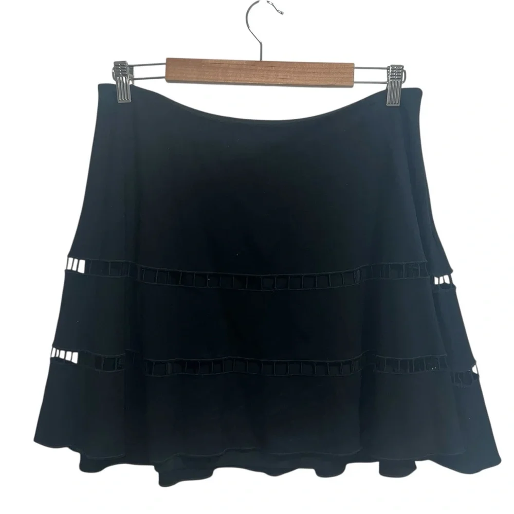 Robert Rodriguez Ponte Knit Embroidered Inset A Line Skirt In Black